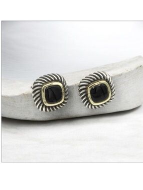 David Yurman sterling silver 14k black onyx Albion stud earrings